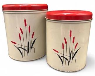 Pair Of Vintage Decoware Metal Stacking Canisters