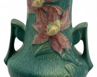 Vintage 1944 Roseville Pottery Vase In Clematis Pattern