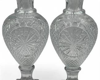 Pair Of Vintage American Brilliant Cut Glass Crystal Vases