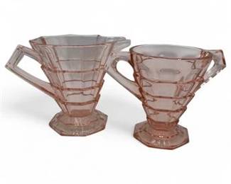 Indiana Glass Tea Room Pink Depression Glass Creamer  Sugar Bowl