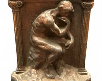 Vintage Metal Bookend Replica Of Rodins Sculpture The Thinker