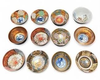 Collection Of 12 Japanese Porcelain Sake Cups Known As Kutani Ware