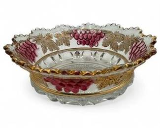 Vintage Northwood Clear Crystal Dish With Grape and Cable Pattern