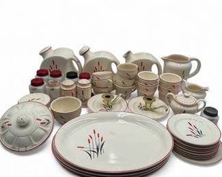 Large Vintage Dinnerware Set In The Universal Potteries Cattail Pattern