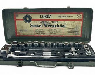 Cobra 25Piece 12Inch Drive Socket Wrench Set In Metal Storage Box