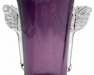 Purple HandBlown Art Glass Vase With Clear WingLike Handles
