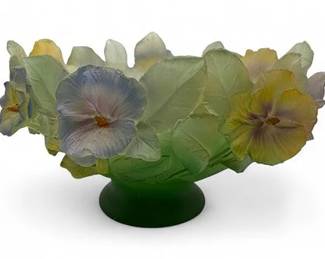 Decorative Floral Bowl Crafted From Pate De Verre Glass Paste Crystal