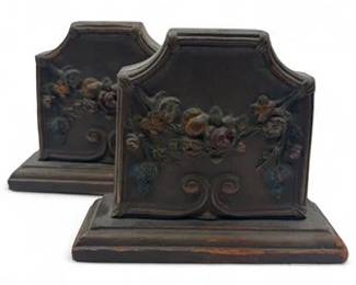 Pair Of Decorative Carved Wooden Bookends