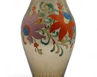 Vintage HandPainted Floral Glass Vase