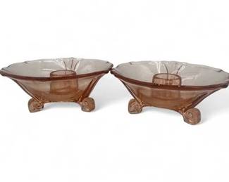 Pair Of Vintage Pink Depression Glass Footed Candle Holders