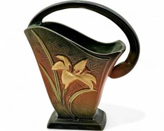 Vintage Roseville Zephyr Lily Handled Basket Vase