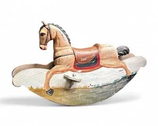 Antique HandCrafted And HandPainted Wooden Rocking Horse
