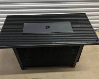 Lot #163 Modern Black Outdoor Propane Fire Pit Table with Glass Top & Wicker Base Patio Heater