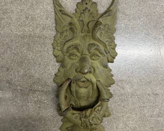 Lot #18 Green Man Cast Iron Door Knocker Gothic Garden Wall Decor