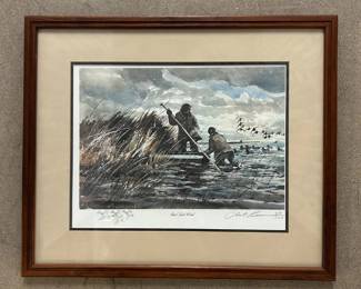 Lot #60 Chet Reneson “Good Luck Wind” Signed Limited Edition Print 319/500 Framed Waterfowl Hunting Scene