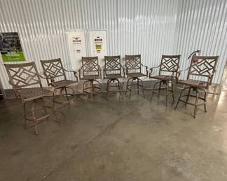 Lot #195 Set of 7 Cast Aluminum Swivel Bar Stools Patio Chairs Outdoor Furniture