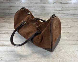 Lot #199 Vintage Brown Suede Leather Duffle Bag Travel Carry-On Weekend Bag Brass Hardware