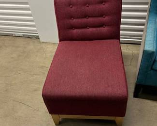 Lot #160 Modern Burgundy Upholstered Armless Accent Chair with Button-Tufted Back