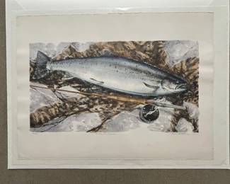 Lot #40 Atlantic Salmon Limited Edition Print Mike Stidham Signed 73/100 Fly Fishing Art