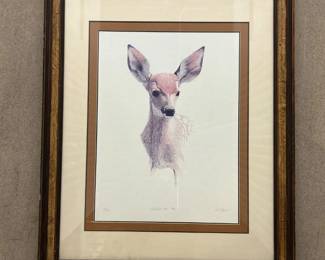 Lot #54 Pete Apsit Signed Whitetail Deer Fawn Lithograph 183/850 Framed Wildlife Art