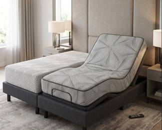 Lot #164 Adjustable Bed Base Frame Dual King Size Remote Control with Serta and Tempurpedic Mattresses