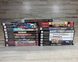 R Lot #129 Sony PlayStation 2 PS2 Video Game Lot 18 Games Star Wars Guitar Hero Mortal Kombat +