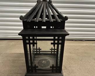 Lot #10 Asian Style Pagoda Roof Outdoor Lantern Candle Holder Black Metal Glass