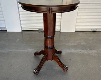 Lot #156 Traditional Dark Wood Pedestal Pub Table Round Top Claw Foot Base Bar Height