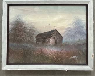 Lot #50 H. Galey Signed Oil Painting Rustic Barn Landscape Framed Impressionist Farm Scene