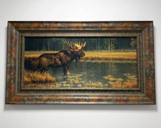 Lot #34 M. Ashley – Moose Pair in Marsh Landscape, Limited Edition Print (47/250), Framed