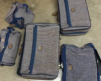 Lot #63 Hampshire 5pc Vintage Luggage Set Blue Tweed Suitcases Travel Bags