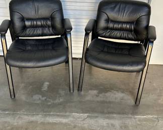 Lot #151 Pair Black Faux Leather Padded Office Guest Chairs with Metal Frames