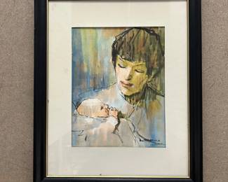 Lot #57 Butterfield Signed Mother & Child Lithograph 162/200 Framed Impressionist Portrait Art