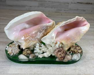 Lot #128 Vintage Seashell Table Lamp Double Conch Shell Resin Base Coastal Beach Nautical Decor
