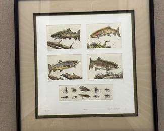 Lot #59 Signed W.E. Stidham Trout Fish & Fly Fishing Print 94/450 Framed Wildlife Art
