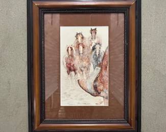 Lot #21 John C. Saunders 2000 Framed Horse Print with Colorado Cowboy Boot Motif