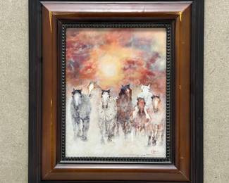 Lot #31 John C. Saunders – Running Horses at Sunset, Framed Equestrian Print