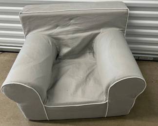 Lot #165 Pottery Barn Kids Gray Canvas Slipcover Armchair Children's Furniture Modern Light Grey Upholstered Armchair with Piped Edges