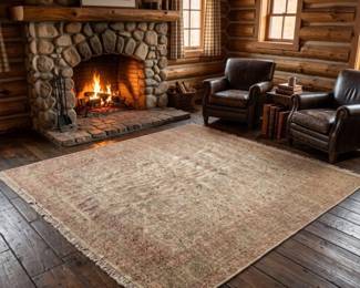 Lot #185 Vintage Persian Style Area Rug Hand-Knotted Wool Faded Floral Design 12x9 ft