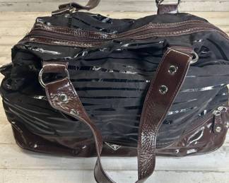 R Lot #75 Prada Milano Black & Brown Patent Leather Zebra Stripe Shoulder Bag Handbag Purse