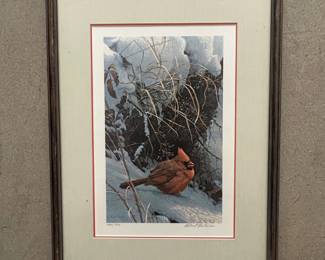 Lot #41 Robert Bateman Winter Cardinal Signed Limited Edition Print 426/950 Framed