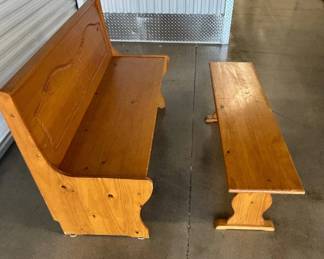 Lot #95 Vintage Pine Wood Church Pew Bench & Matching Small Bench Rustic Farmhouse Style