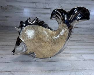Lot #201 Large Modern Chrome & Capiz Shell Fish Sculpture Figurine Nautical Decor