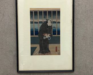 Lot #27 Utagawa Toyokuni III (Kunisada) Japanese Ukiyo-e Kabuki Actor Woodblock Print, Framed