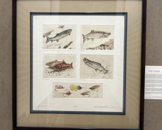 Lot #51 Mike Stidham Signed Limited Edition Salmon Lithograph, 49/450 Framed Wildlife Fishing Art
