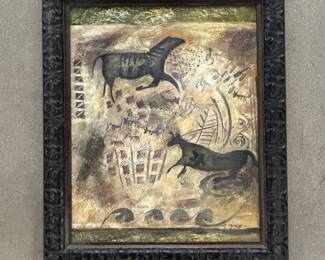 Lot #23 J. Marabio Signed Mid-Century Modern Abstract Horse Painting, Framed