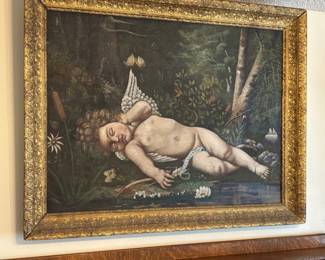 M Lot #220 Vintage Walnut Vanity Dresser Triple Mirror Inlaid Bedroom Dressing Table