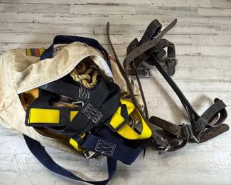 B Lot #174 Vintage Lineman Safety Climbing Harness Belt Gear Set Spurs Bag
