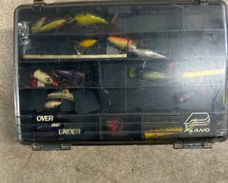 Lot #6 Plano Over & Under Tackle Box w/ Vintage Fishing Lures, Crankbaits, Bobbers & Tackle