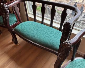 M Lot #219 RJ Horner Antique Mahogany Highly Carved Full Body Atlas China Cabinet Paw Feet